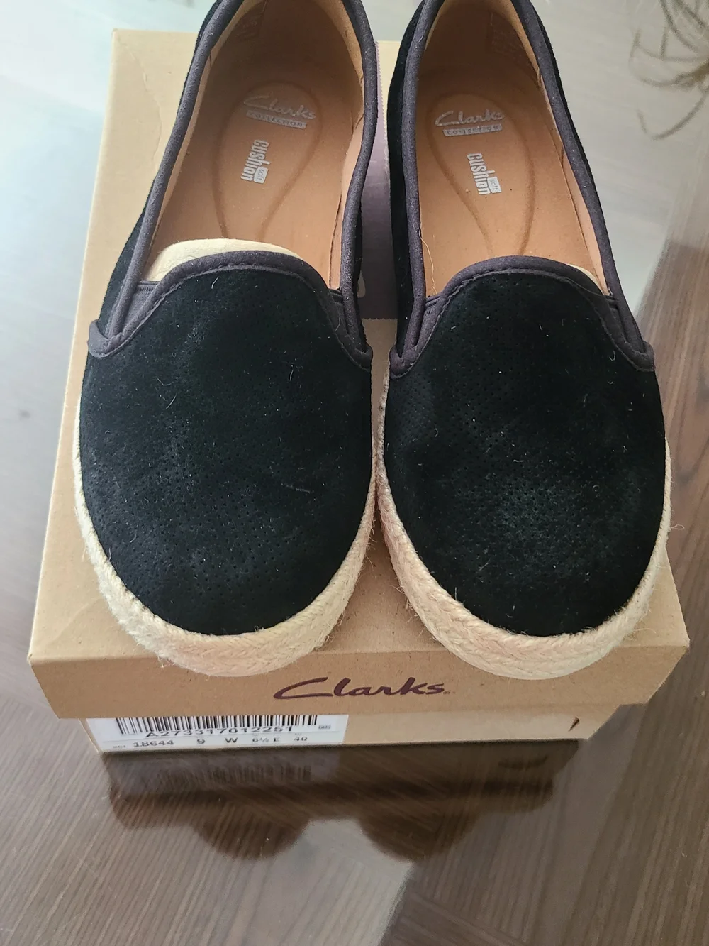 Clarks Azella Major Black Suede Womens 9W Espadrille Slip-Ons Shoes NIB
